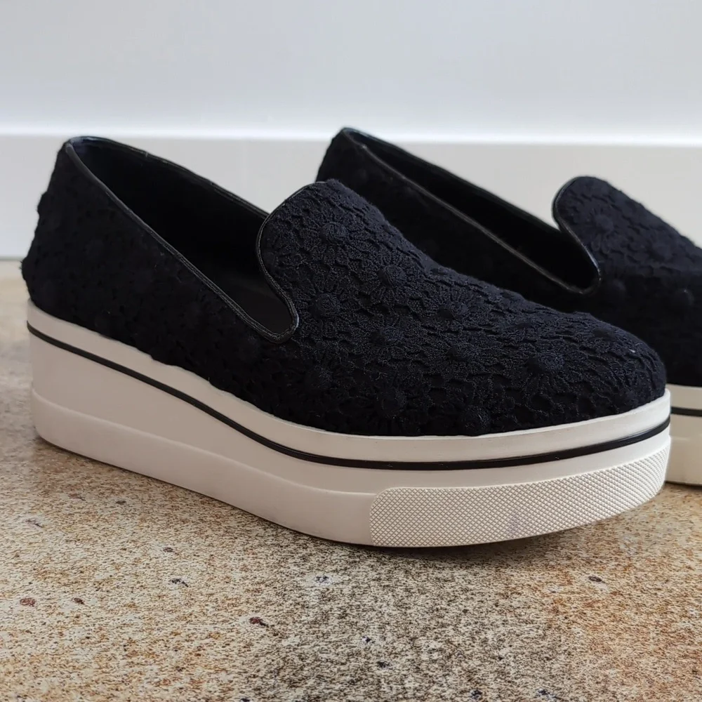 Stella McCartney | Black Floral Crochet Platform Slip-on Shoes Size 7.5 - Picture 1 of 15